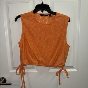 Vero Moda Orange Eyelet Tie-Hem Crop Top